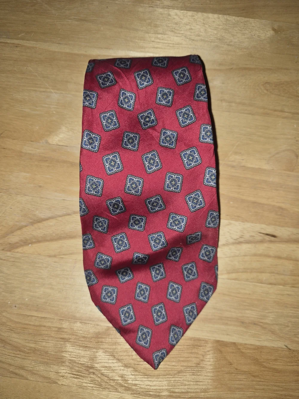Mario Valentino Red Tie with Blue Medallion Motif